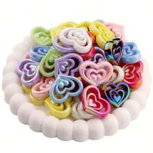 15入組鮮豔色彩中空心形珠子DIY串珠筆、手機掛飾配件隨機配色裝飾珠子 - 查看 4