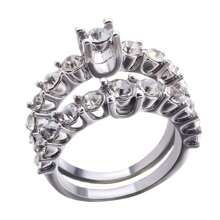 Generic 2Pcs Women Rings Shiny Faux Gem Sparkling Geometric Electroplating Decoration Gift Heart Shaped Wedding Engagement Rings - 5 - 查看 2