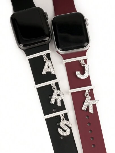 1pc Sparkling Rhinestones Silvery 26 Alphabet Watch Band Charm Decoration Ring,Compatible With Apple Watch Band Letter Accessories Compatible With Galaxy Watch Strap Series Charm Decor,Perfect Birthday Gift