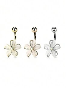 1pc Exquisite & Sparkling Crystal Flower Belly Button Ring, 316L Surgical Steel Piercing Jewelry With Shiny Petal Decoration. Perfect For Dating, Daily Wear Or Gifting. Valentines