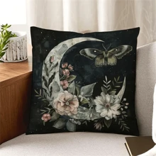 4pcs, Luxurious Vintage Celestial Pattern Decorative Pillowcase - Zipper Closure, 100% Polyester, Moon Phase & Floral Print, Occult Butterfly & Bee Design - Ideal For Sofa, Bed, Car, Living Room Decoration