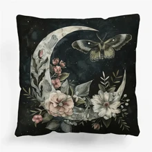 4pcs, Luxurious Vintage Celestial Pattern Decorative Pillowcase - Zipper Closure, 100% Polyester, Moon Phase & Floral Print, Occult Butterfly & Bee Design - Ideal For Sofa, Bed, Car, Living Room Decoration