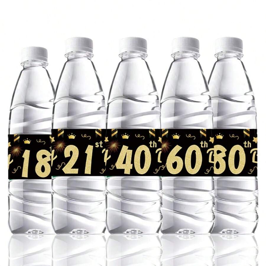 24pcs Black & Gold Birthday Theme Water Bottle Labels Decals - Black - View 1
