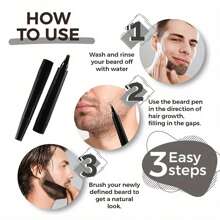 Beard Pencil Filler Kit - Waterproof, Long-Lasting, Natural Makeup Beard Pen With 4-Tip Design, Beard Brush, And Alcohol-Free Formula - Perfect Fathers Day Gift For Men Hair Removal, Face Hair Removal, Hair Trimmer, Hair Trimmer, Barber Supplies, Haircut, Bag, Organizer, Storage, Hair Clips, Hair Accessories