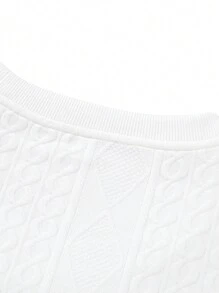 男士时尚休闲提花宽松厚款圆领卫衣，秋季长袖上衣 - 白色 - 查看 5