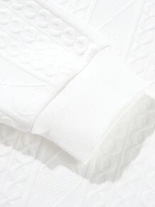 男士时尚休闲提花宽松厚款圆领卫衣，秋季长袖上衣 - 白色 - 查看 7