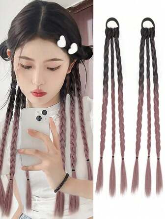 2 stuks paardenstaartverlenging synthetisch boksen br wrap staart elastische band scrunchies gradiënt br haar natuurlijke gradiënt veelkleurige vlecht