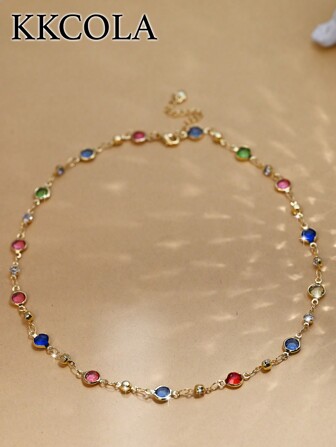 KKCOLA 1入組隨機色水鑽裝飾項鍊銅首飾類