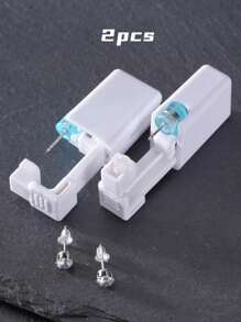 2 件套无菌耳洞枪套装、一次性低痛耳洞打孔器、嵌入 5AAAAA 白色/黑色/绿色/红色/蓝色方晶锆石耳环、耳部美容工具及配件、耳洞穿刺套装 - 彩色 - 查看 5