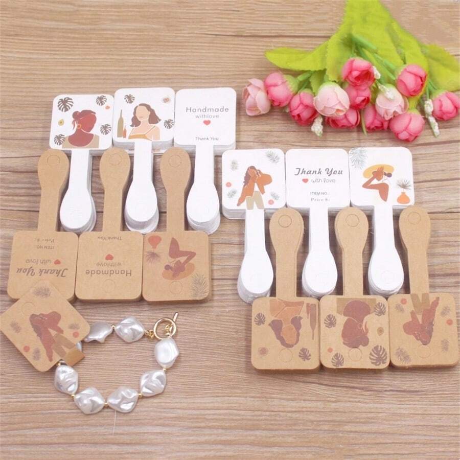 50pcs 10x4cm Paper Card Bracelet Keychain Display Card Handmate With Love Hairpin Earstuds Necklace Card - 10x4cm Necklace Card Packaging Card - View 1
