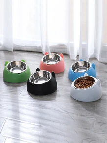 Tilted Stainless Steel Single Bowl Pet Feeder For Cats & Dogs - Promotes Healthy Digestion, Comfortable Feeding