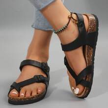 Women's Casual Fashion Adjustable Buckle Comfort Sandals,Cork Insole Sport Memory Foam Cushioning Anti-Slip Orthopedic Sandal Slippers - 黑色 - 查看 6