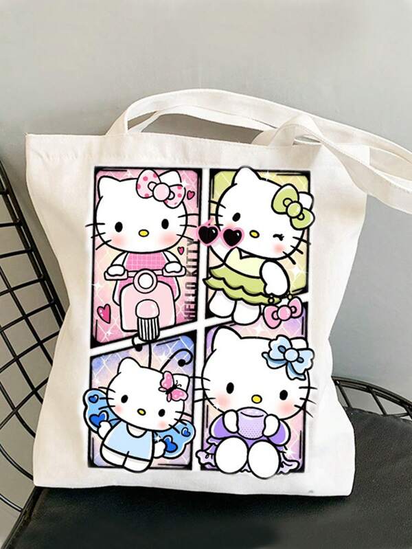 Sanrio 1PC Sanrio Kawaii Hello Kitty Kuromi My Melody Lniana torba Słodka torba do przechowywania kotów Kitty (niektóre części mogą być losowe), powrót do szkoły