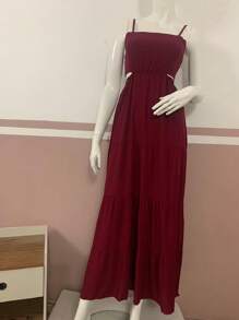 Women Long Dresses - 酒紅色 - 查看 1