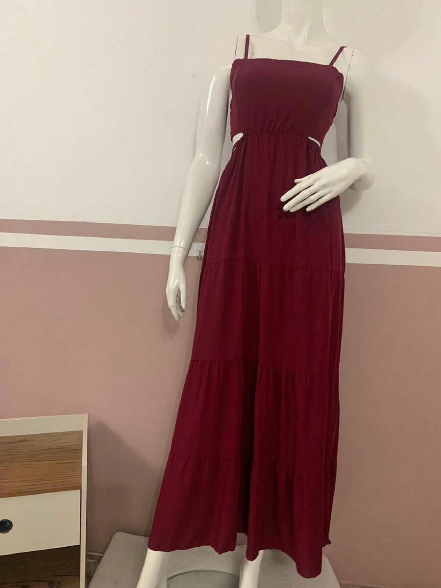 Women Long Dresses - 酒紅色 - 查看 1