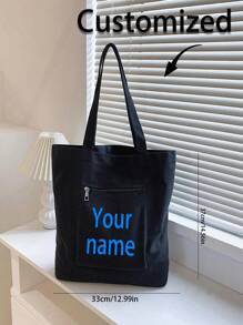 1 件可定制字母大容量购物袋、印花休闲手提袋、可重复使用的时尚背包、多功能手提包、女士字母印花手提袋、大容量购物袋、简约图案包大容量、便携、便携式、多功能、多用途、大容量、轻便、功能性、实用、多用途、度假氛围/度假、户外/郊游/旅行/徒步旅行/体育场/运动/登山、商务/通勤/工作/办公室、沙滩包 - 黑色 - 查看 3