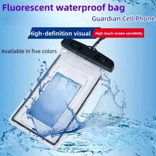 1pc Night Glow Waterproof Phone Case, Fluorescent Transparent Waterproof Pouch For Large Screen Phones, With Touch Screen Capability For Making Calls While Playing In Water - Black - View 9