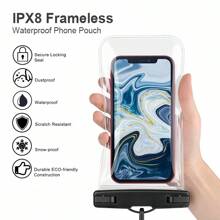 1pc Night Glow Waterproof Phone Case, Fluorescent Transparent Waterproof Pouch For Large Screen Phones, With Touch Screen Capability For Making Calls While Playing In Water - Black - View 10