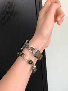 1 条 Apple Watch 表带金属牛仔链银色缝线皮革表带棕色，兼容 Apple Watch Series Ultra 2/1 S 9/8/7/6/5/4/3/2 Se，尺寸 38 毫米 40 毫米 41 毫米 42 毫米 44 毫米 女款，备注：适合腕长 120 毫米 - 180 毫米，更适合纤细手腕，时尚 Ins 风格，透气柔软，佩戴舒适。Apple WatchBand - 摩卡棕 - 查看 10