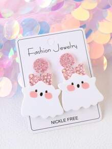 1 Pair Halloween Acrylic Blingbling Earrings - Pink Bow, Ghost, Cute, Sweet, Party/Festival Gift Eardrops - Halloween - View 1