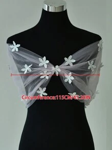 White Flower Decal Bride Shawl Short Sleeved Light Pink Shawl Used For Wedding Parties - Baby Pink - View 5