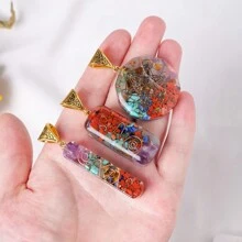 1入組天然療癒水晶礫石Ogen吊墜項鍊，可調節樹脂項鍊，男女均適用的護身珠寶 - 奧根滴膠吊墜 - 查看 5