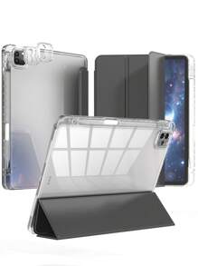 1 Stück Tri-Fold Komplett transparente iPad Hülle, dünne Standhülle stoßfest und sturzsicher mit Stifthalter, Tablet-Abdeckung passend für Apple iPad Mini 4/5/6, 9.7/10.2/10.5 Zoll, Air 4/5/6/7, 10./11. Gen, Pro 11 Zoll, Air 11(M2), Air 13, Air 13 und Pro 11(M4) Modelle. Klare Rückabdeckung mit hoher Transparenz für individuelle Gestaltung - Schwarz