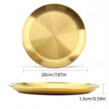 1 pieza/2 piezas Bandeja de acero inoxidable dorada para postre, café, plato occidental, plato de pizza, plato de comida para desayuno, café, té, bandeja decorativa dorada para servir, regalo de cumpleaños, suministros para fiestas de Acción de Gracias, Halloween, Pascua, Navidad (Dorado), Cocina, Regalo de Navidad