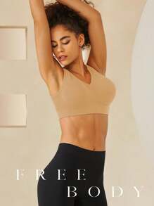 3 件装纯色无线露背运动文胸，透气舒适，无缝文胸 - 彩色 - 查看 4