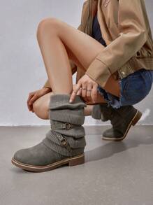 Women's Black Comfortable And Warm Fashion Casual Mid Calf  Faux Furry Outdoor Indoor Commuter Christmas Winter Snow Boots - 灰色 - 查看 9