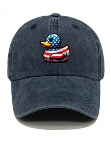 酷炫嬉皮弧形帽檐棒球帽，美国国旗风格鸭子印花复古水洗做旧棒球帽 - 男女通用，可调节，轻便防晒帽，男女皆宜的休闲运动帽，带字母，手洗 - 1 件，休闲户外运动帽男女通用帽子，复古棒球帽，男女通用，可调节，做旧，户外，轻便，休闲，可手洗，无需熨烫，无需干洗，无弹性，男士时尚 - 彩色 - 查看 3