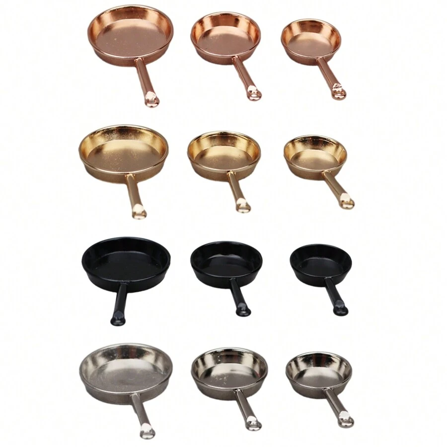 1Set 1:12 Dollhouse Miniature Frying Pan Casserole Metal Cookware Kitchen Decor - Multicolor - View 1