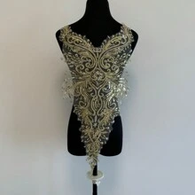 Lace Applique With Beaded Sequin Embroidery Floral Back Lace Appliques Patches For Craft Projects (Golden) - Gold - View 10