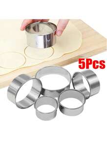 5入組不鏽鋼圓餃子皮切割機＆餅乾模具＆蛋糕慕斯環＆吐司研磨工具套裝