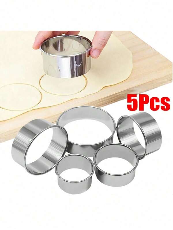 5pcs Stainless Steel Round Dumpling Wrapper Cutter & Biscuit Mold & Cake Mousse Ring & Toast Grinding Tool Set