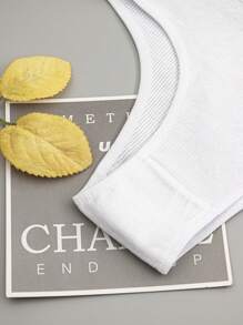 5 件装 女士白色罗纹针织高腰透气性感丁字裤 - 白色 - 查看 7