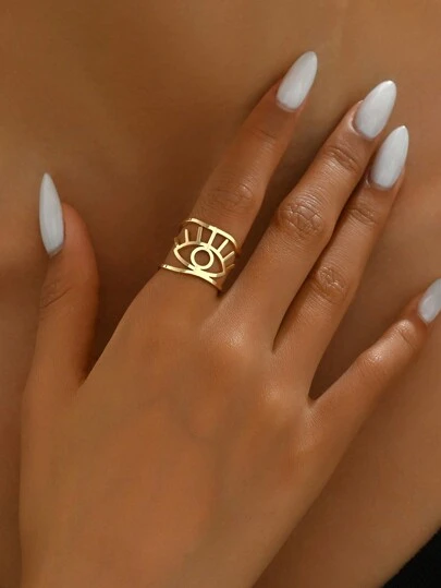 1 chiếc nhẫn hình mắt khoét rỗng cá tính thích hợp đeo hàng ngày cho nữ