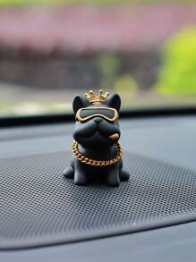 1pc Fashionable Crown French Bulldog Car Dashboard Decor, Rearview Mirror Hanging Ornament