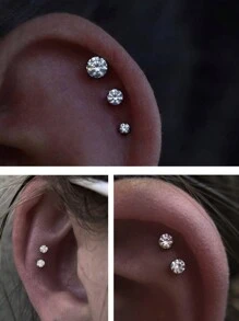 1颗16G极简主义锆石耳钉，316L不锈钢材质，适用于耳垂、耳骨、唇部穿孔，女士日常配饰 - 方晶鋯石耳環 - 查看 2