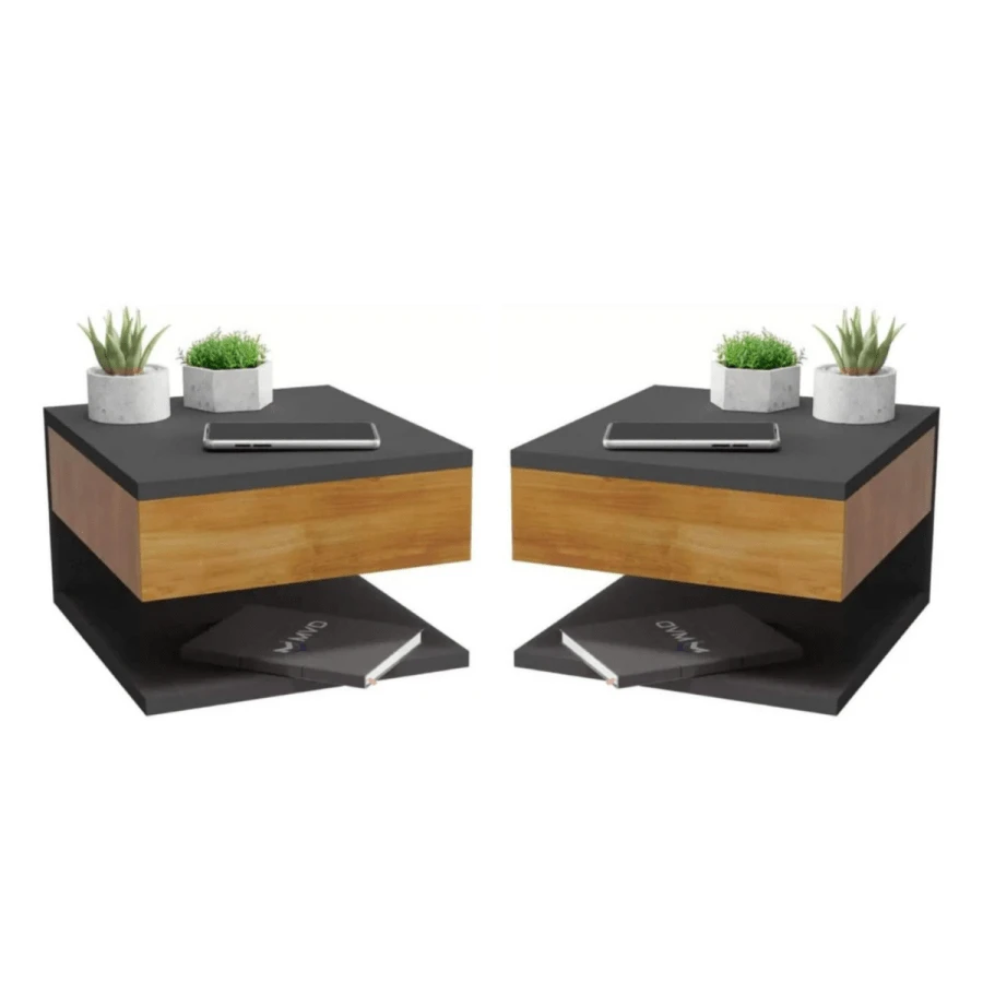 Kit 2 Vintage Compact Hanging Bedside Tables Organizer Drawer Decorative Niche Object Holder Side Corner Table Bed Support Toothpick Feet Retro Style - 黑色 - 查看 1