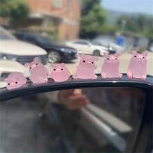 6 Stücke leuchtender niedlicher Mini Schwein Auto Dekorationsschmuck, DIY Cremekleber Harz Zubehör, kreatives Center Konsole Ornament Puppe