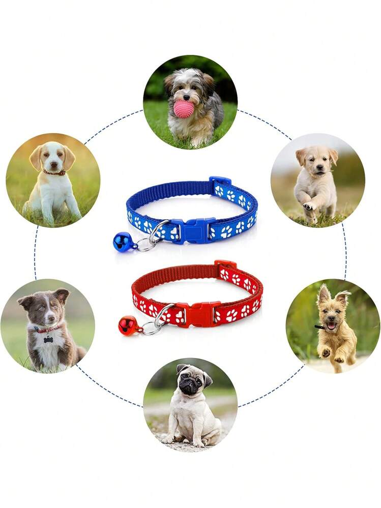 1 Set Of Cute Dog Paw Print Leash And Collar Set, Made Of Polypropylene Material With Bell, Equipped With Adjustable Buckle, Fashionable And Collar, Suitable For Small Dogs And Cats, With Multiple Colors To Choose From - Multicolor - View 6