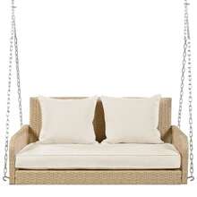 Sweiko Sweiko Gartenschaukel, Gartenmöbel-Set für den Außenbereich, Beiges Rattan, beiges Sitzkissen, 2 Sitze, mit Sitzkissen und Rückenkissen, abnehmbar und waschbar