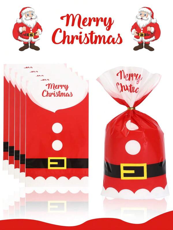 25/50pcs Christmas Cellophane Treat Bags Plastic Christmas Candy Cookie Bags With Twist Ties Santa Claus Gift Bags Xmas Goodies Bags Christmas Wrapping Bag For Bakery, Popcorn Holiday Party Favors,Christmas