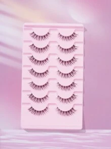 7 Pairs/Set D Curl Natural Looking Transparent Stem Cross False Eyelashes 5-13mm, Suitable For Work, Daily Use, School, Date, And Vacation