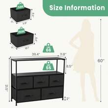 OLIXIS TV Stand Dresser For Bedroom Entertainment Center With 5 Fabric Drawers Media Console Table For TV Organizer Storage Drawers, Steel Frame With Open Shelf, Wood Top For Closet, Entryway - Black - View 6