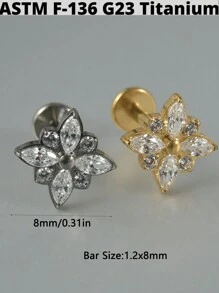 1 Stück Kubischer Zirkonia Sonne G23 Titan Knorpel Ohrringe Stecker 16G Innengewinde Stern Helix Cz Kubisch Zirkonia Blumen Ohr Tragus Piercing Schmuck Valentinstag