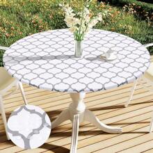 SUNFANS 1pc Round Moroccan Style Vinyl Table Cover, Multiple Colors & Sizes Available, Waterproof Elastic Fitted Tablecloth With Flannel Backing, Wipeable PVC Tablecloth, Suitable For Camping, Indoors & Outdoors - Multicolor - View 14