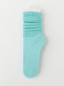 1 双女士甜美多巴胺拼色中筒袜，休闲百搭，春夏 - 綠色 - 查看 1