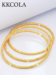 KKCOLA 3 Vòng Tay Vòng Tròn Mỏng Xoắn Thời Trang, Quà Tặng Tiệc, Trang Sức Cưới, Phụ Kiện Lễ Hội - Vàng - Xem 3